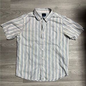 Prana Men's Blue and White Striped Button Down Shirt